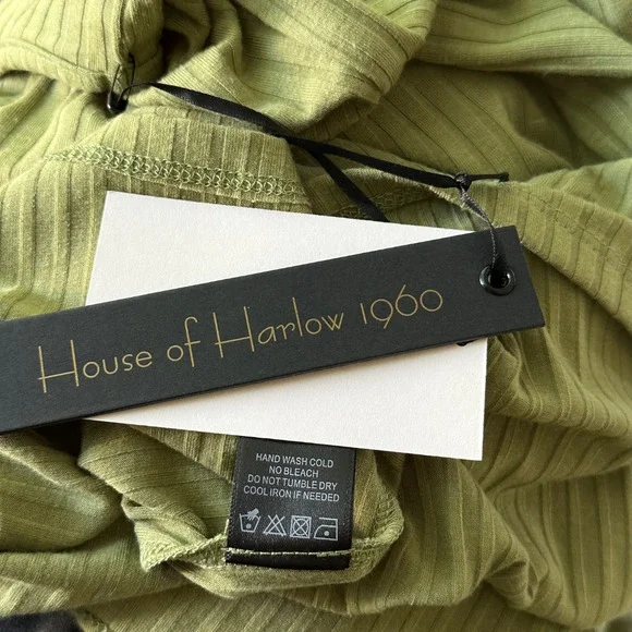 NEW House of Harlow 1960 Revolve Sofia Richie Mini Ribbed Dress Olive Green Sz M - Picture 8 of 10